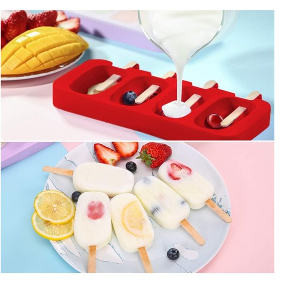 BZIDII 3-Piece Silicone Popsicle Mold Set – 4 Cavities Large Ice Pop Molds With 100 Sticks & Bags - View #7